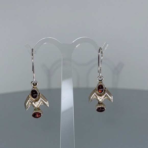925 Sterling Silver Jewelry - Navajo Silver and Red Stone Drop Earrings